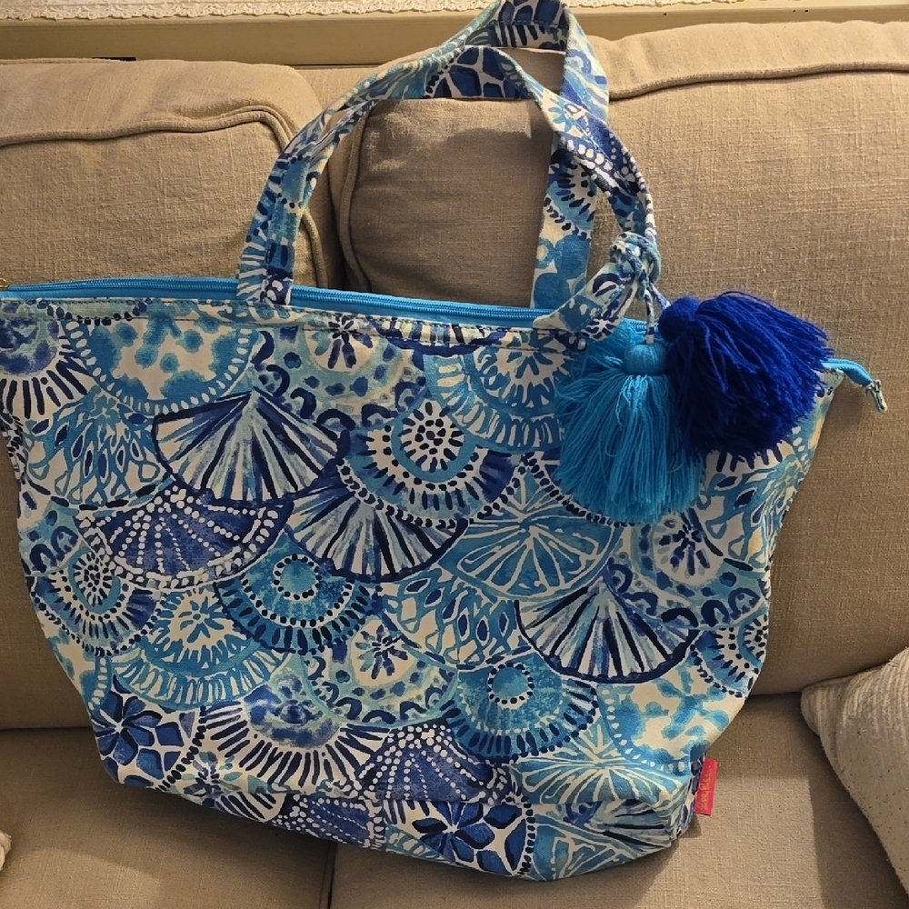 Lilly Pulitzer Blue Patterned Beach Tote Bag